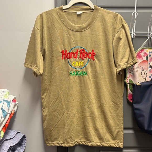 Hard Rock Cafe Tan Tee shirt with colorful embroidered logo 100% COTTON! - Picture 2 of 9